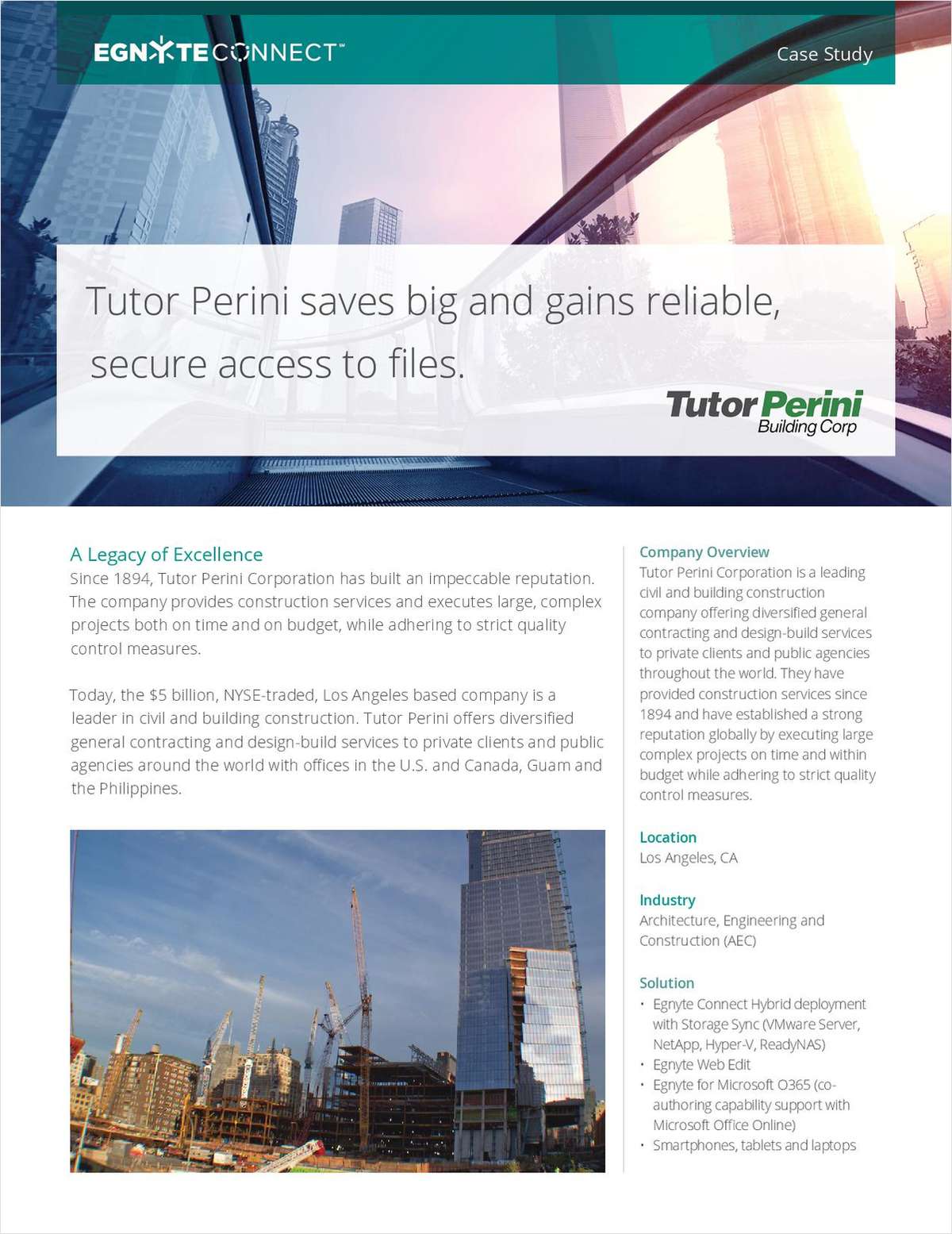 Tutor Perini Saves Big and Gains Reliable, Secure Access to Files