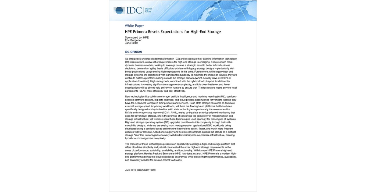 HPE Primera Resets Expectations for HighEnd Storage Free White Paper