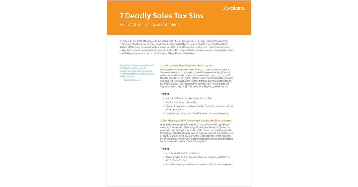 7 Deadly Sales Tax Sins And What You Can Do About Them Free White Paper