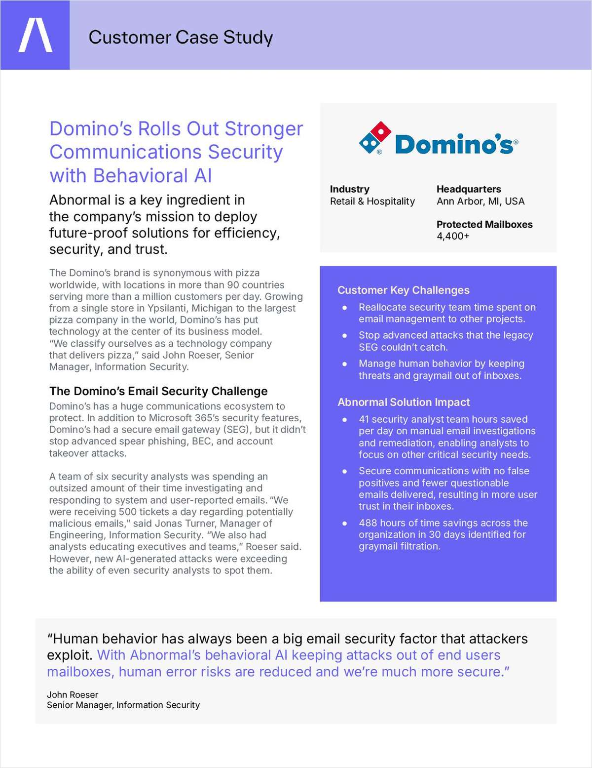 Dominoʼs Rolls Out Stronger Communications Security with Behavioral AI