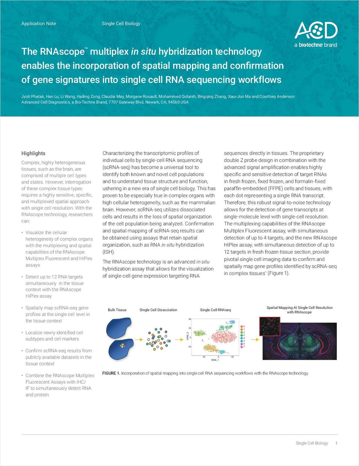 The RNAscope Multiplex In Situ Hybridization Technology Enables the Incorporation of Spatial Mapping and Confirmation of Gene Signatures into Single-Cell RNA Sequencing Workflows