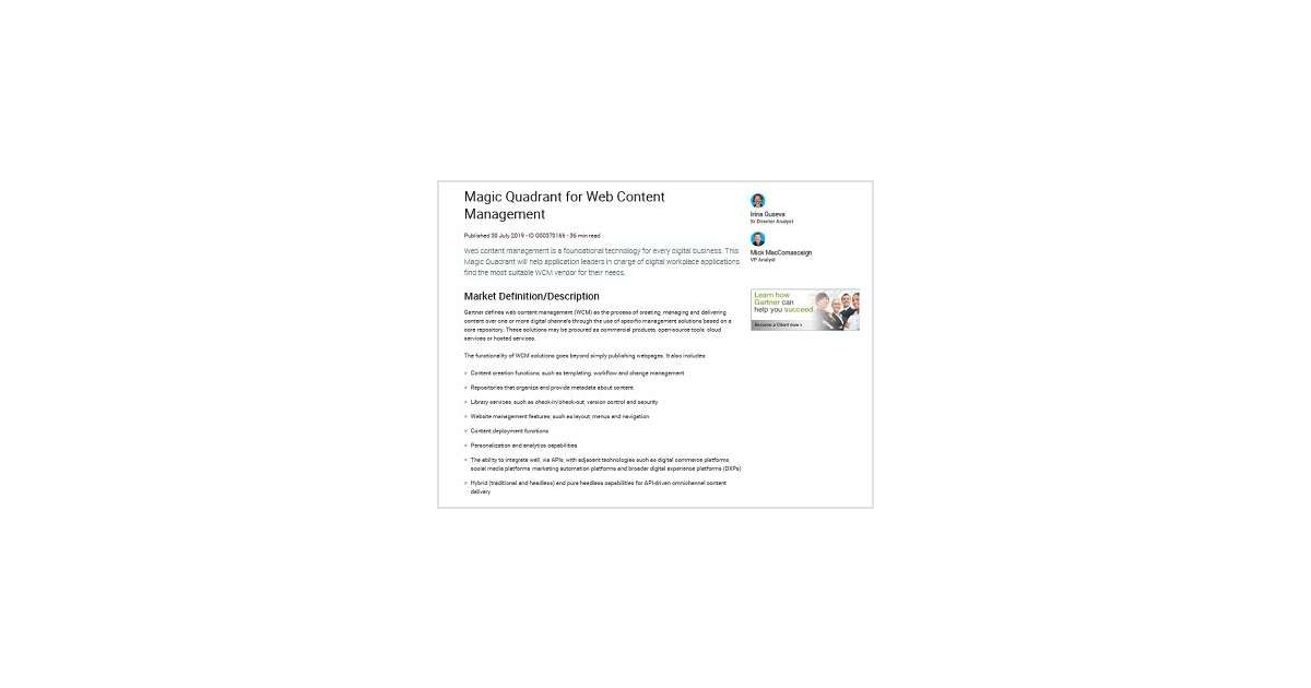 2019 Gartner Magic Quadrant for WCM Report, Free Acquia, Inc. Report