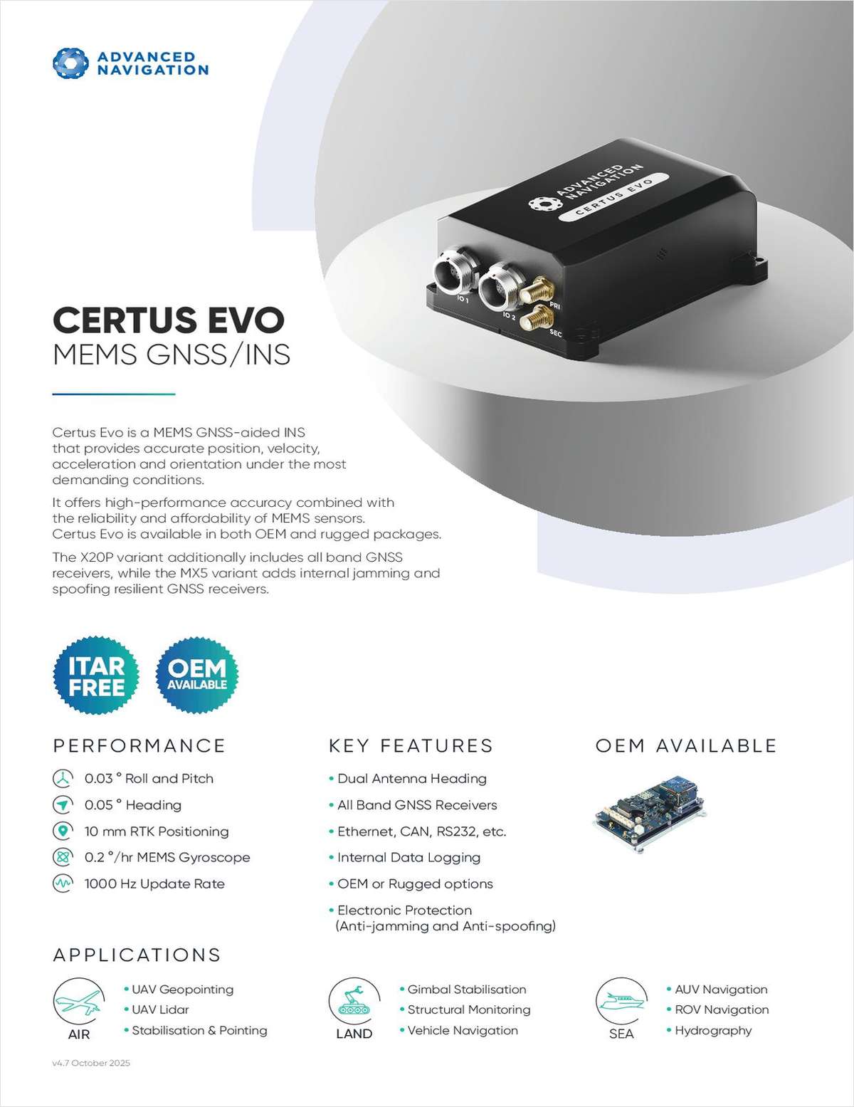 For Mining Operators: High Performance MEMS GNSS/INS Systems