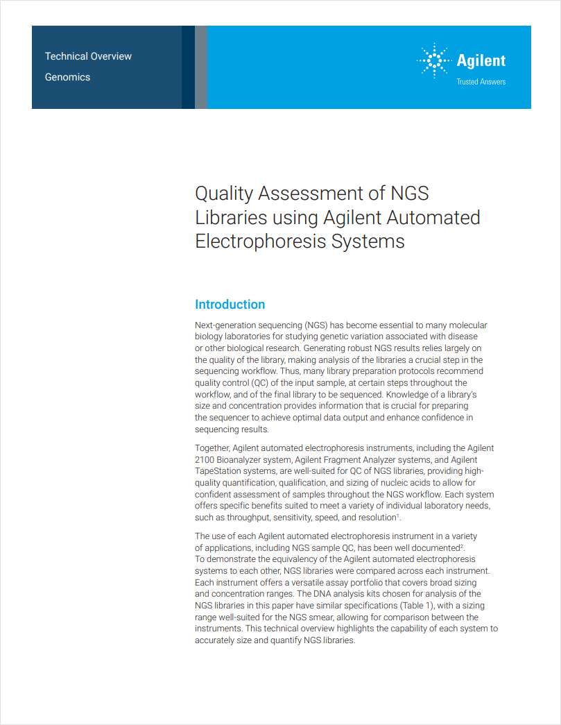 Quality Assessment of NGS Libraries Using Agilent Automated Electrophoresis Systems