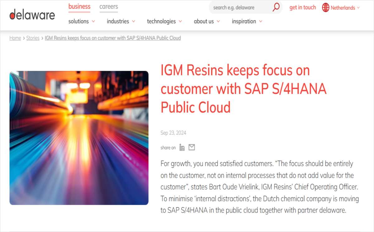 IGM Resins Keeps Focus On Customer With SAP S/4HANA Public Cloud