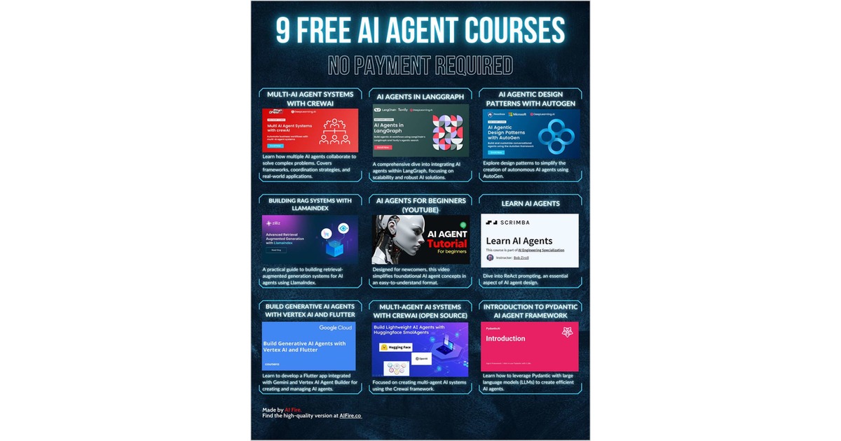 9 Free AI Agent Courses No Payment Required