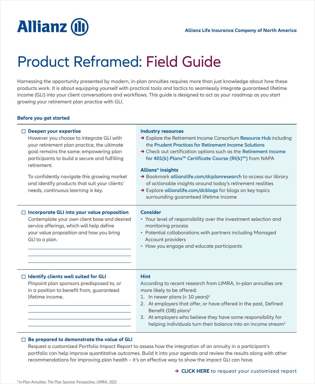 Field Guide: Your Roadmap to Integrating Guaranteed Lifetime Income