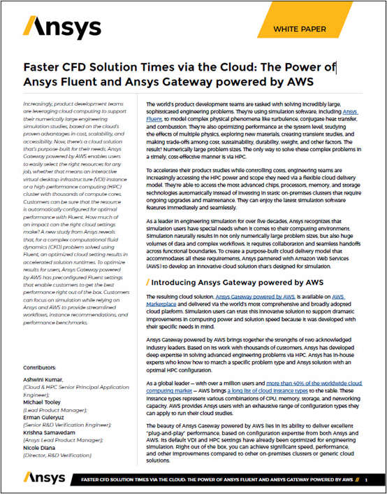 Faster CFD Solution Times via the Cloud: The Power of Ansys Fluent and Ansys Gateway powered by AWS
