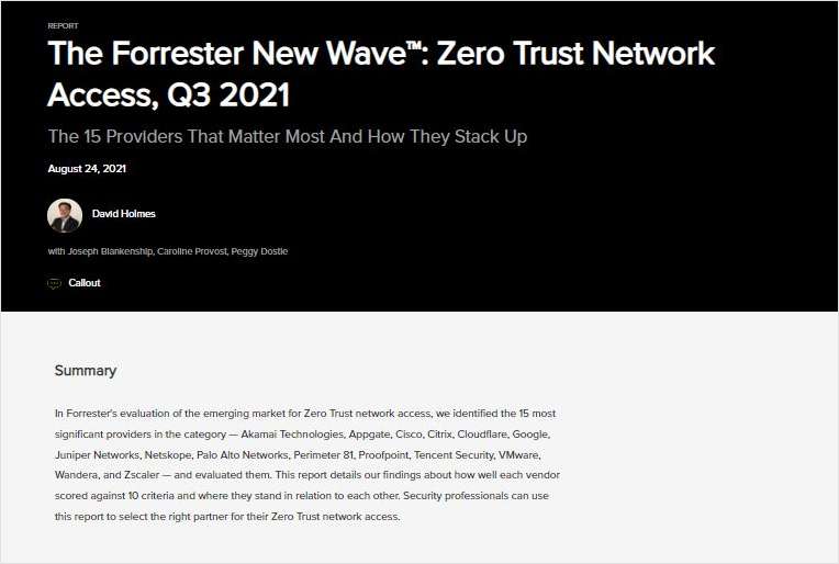 The Forrester New Wave™: Zero Trust Network Access, Q3 2021