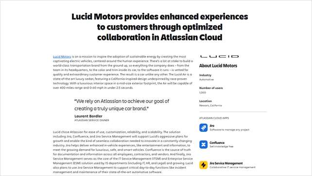 Lucid Motors Provides Enhanced Experiences to Customers Through Optimized Collaboration in Atlassian Cloud