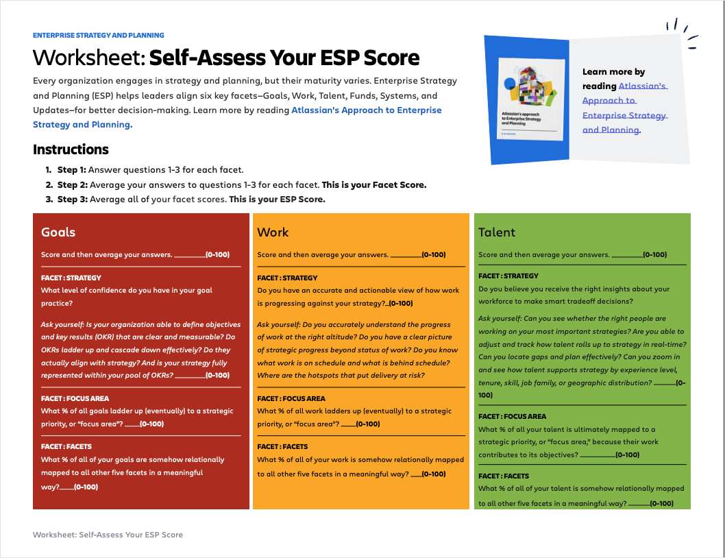 Enterprise Strategy & Planning: Worksheet: Self-Assess Your ESP Score