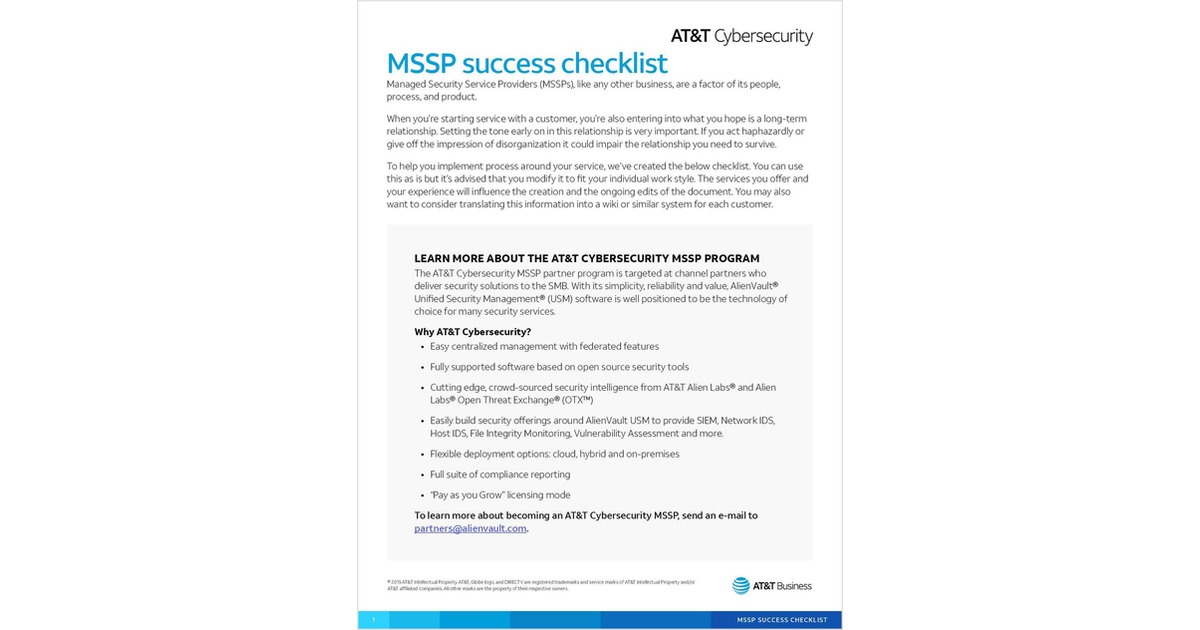 Managed Security Service Provider (MSSP) Success Checklist Free White Paper