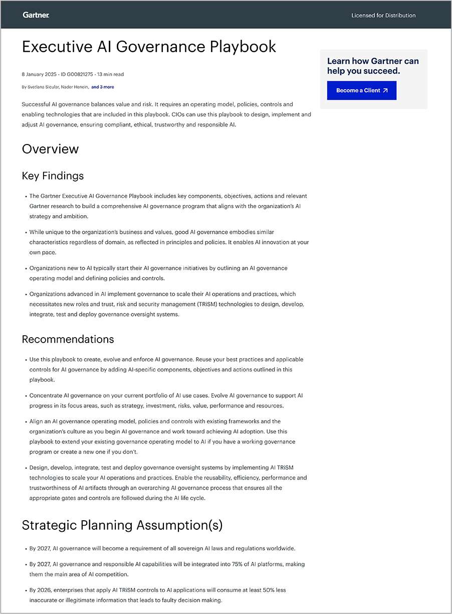 Gartner® Report: Executive AI Governance Playbook