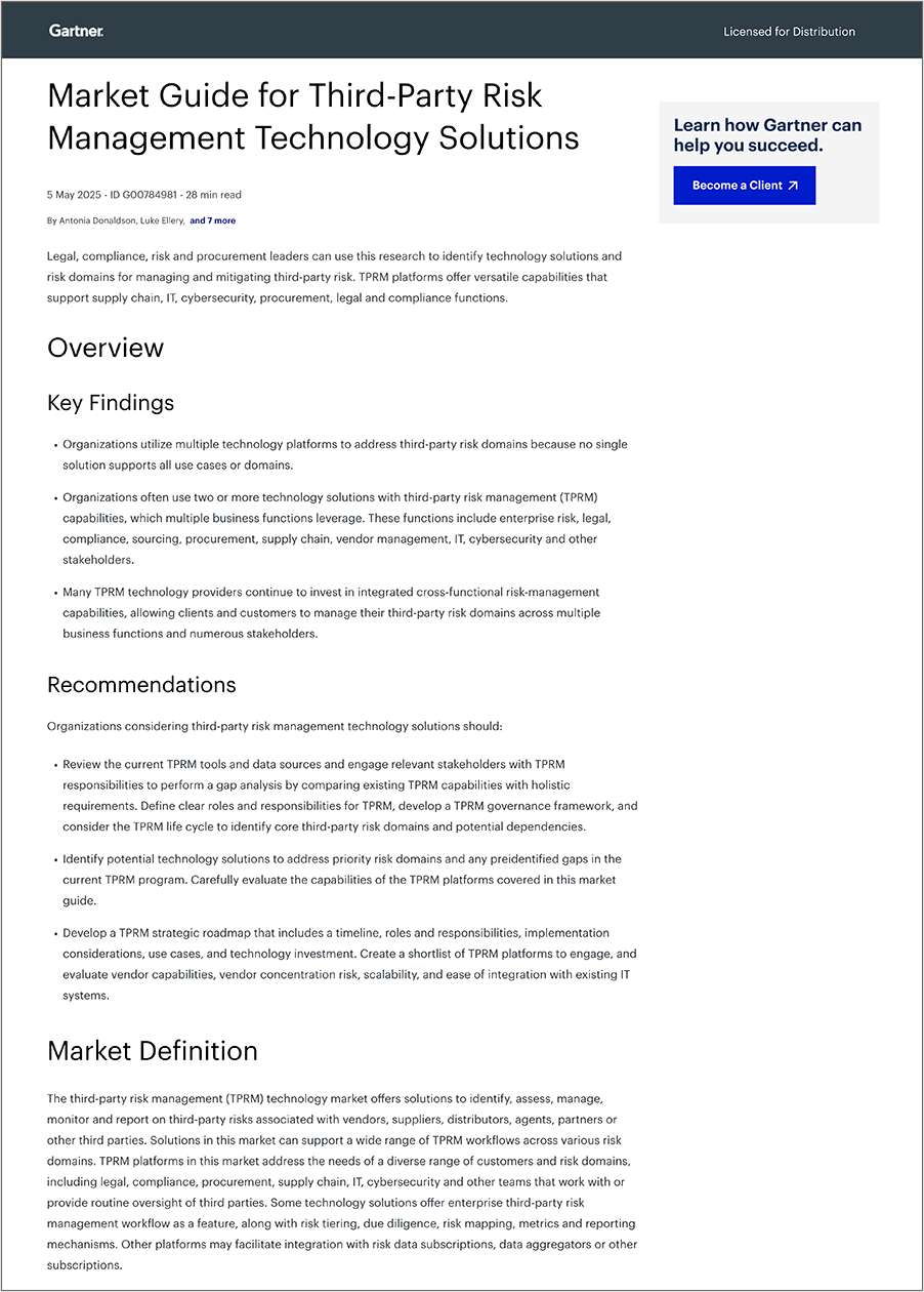 Gartner® Report: Market Guide for Third-Party Risk Management Technology Solutions