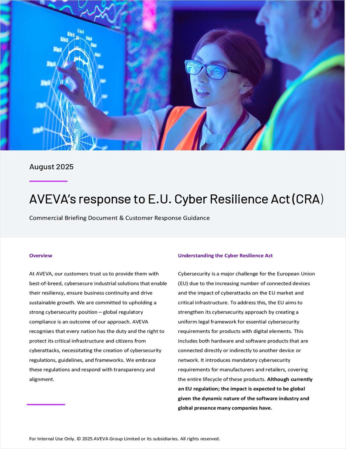 AVEVA's response to E.U. Cyber Resilience Act (CRA) commercial briefing document and customer response guidance
