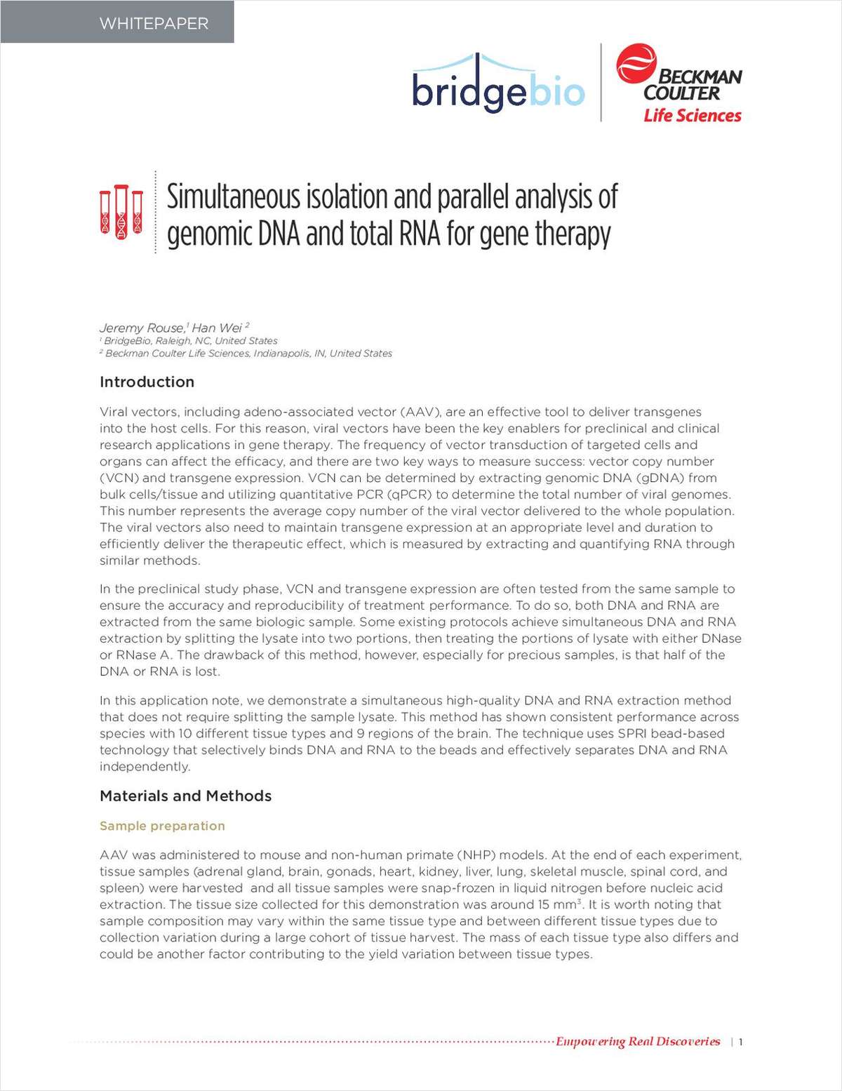 Simultaneous Isolation and Parallel Analysis of Genomic DNA and Total RNA for Gene Therapy