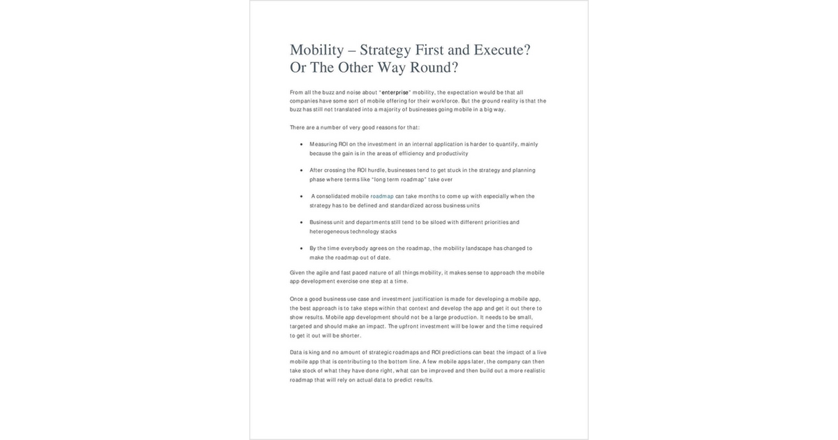 Mobility -- Strategy First and Execute?  Or The Other Way Round?