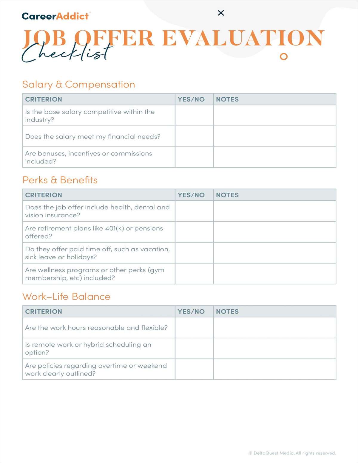 Job Offer Evaluation Checklist