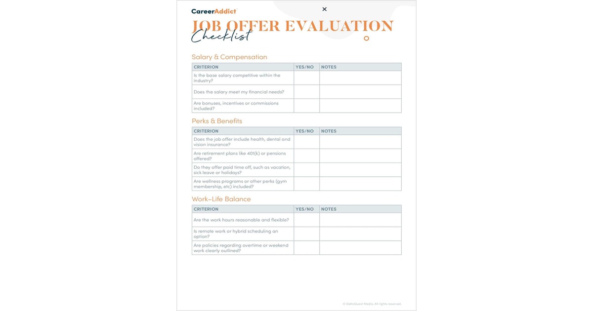 Job Offer Evaluation Checklist