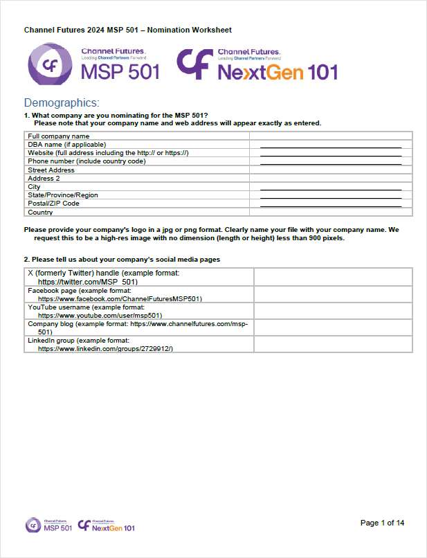 2024 Channel Futures MSP 501 Nomination Worksheet