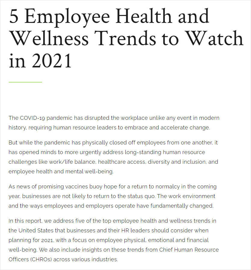 5 Employee Health and Wellness Trends to Watch in 2021 ...