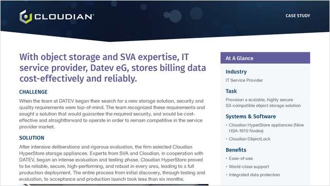 With object storage and SVA expertise, IT At A Glance service provider, Datev eG, stores billing data cost-effectively and reliably.