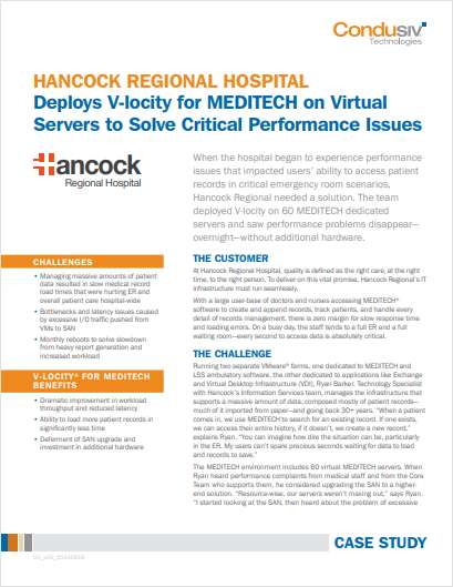 Hancock Regional Hospital Deploys V-locity for MEDITECH on Virtual Servers to Solve Critical Performance Issues