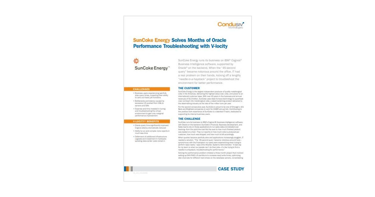 SunCoke Energy Solves Months of Oracle Performance Troubleshooting with V-locity