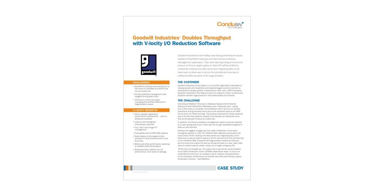 Goodwill Industries® Doubles Throughput with V-locity I/O Reduction Software