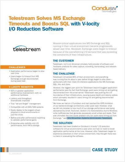 Telestream Solves MS Exchange Timeouts and Boosts SQL with V-locity I/O Reduction Software