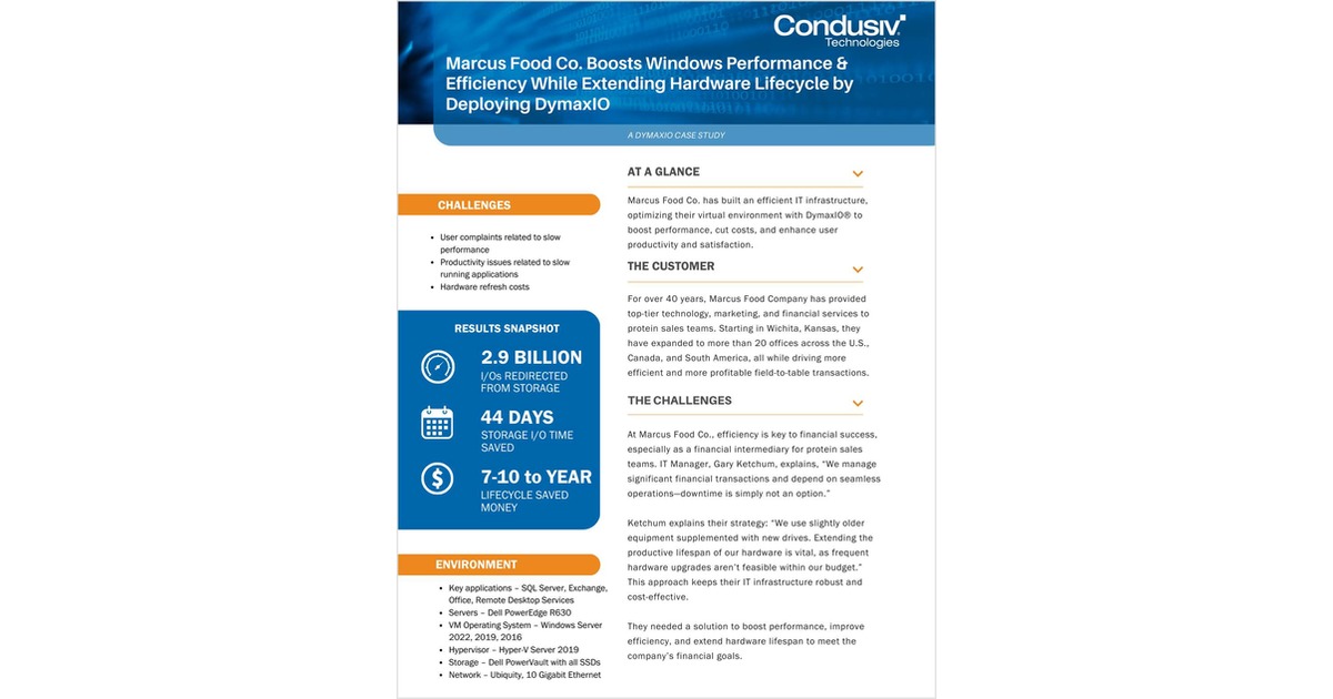 Marcus Food Co. Boosts Windows Performance & Efficiency While Extending Hardware Lifecycle by Deploying DymaxIO