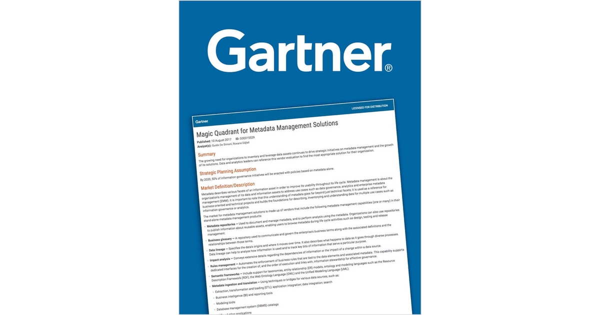 2017 Gartner Magic Quadrant for Metadata Management Solutions, Free