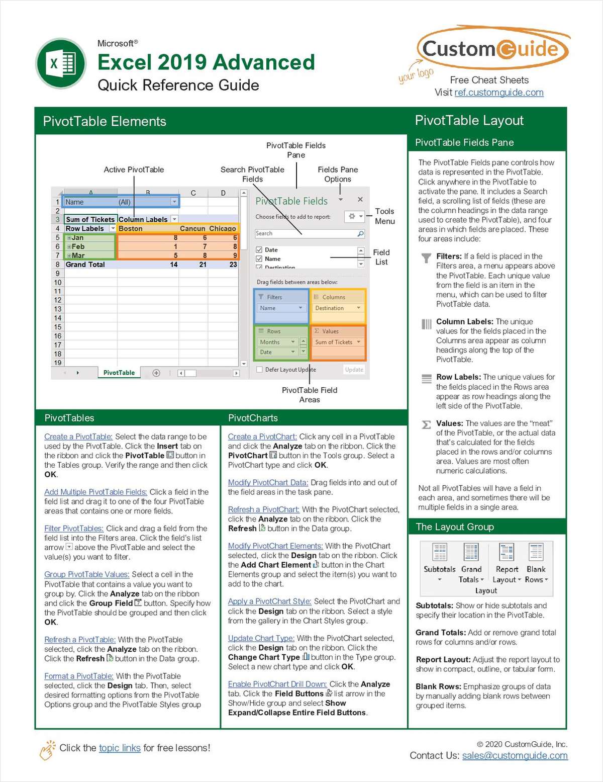 Microsoft Excel 2019 Advanced - Quick Reference Guide
