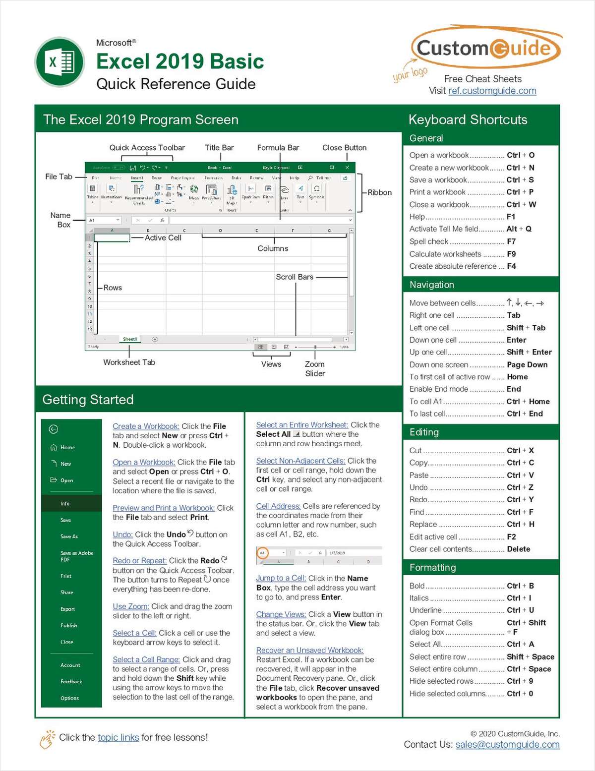 Microsoft Excel 2019 Basic - Quick Reference Guide