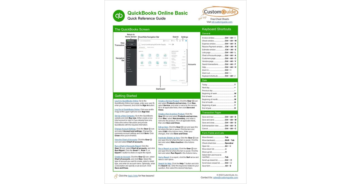 Quickbooks Quick Reference Guide Free eGuide