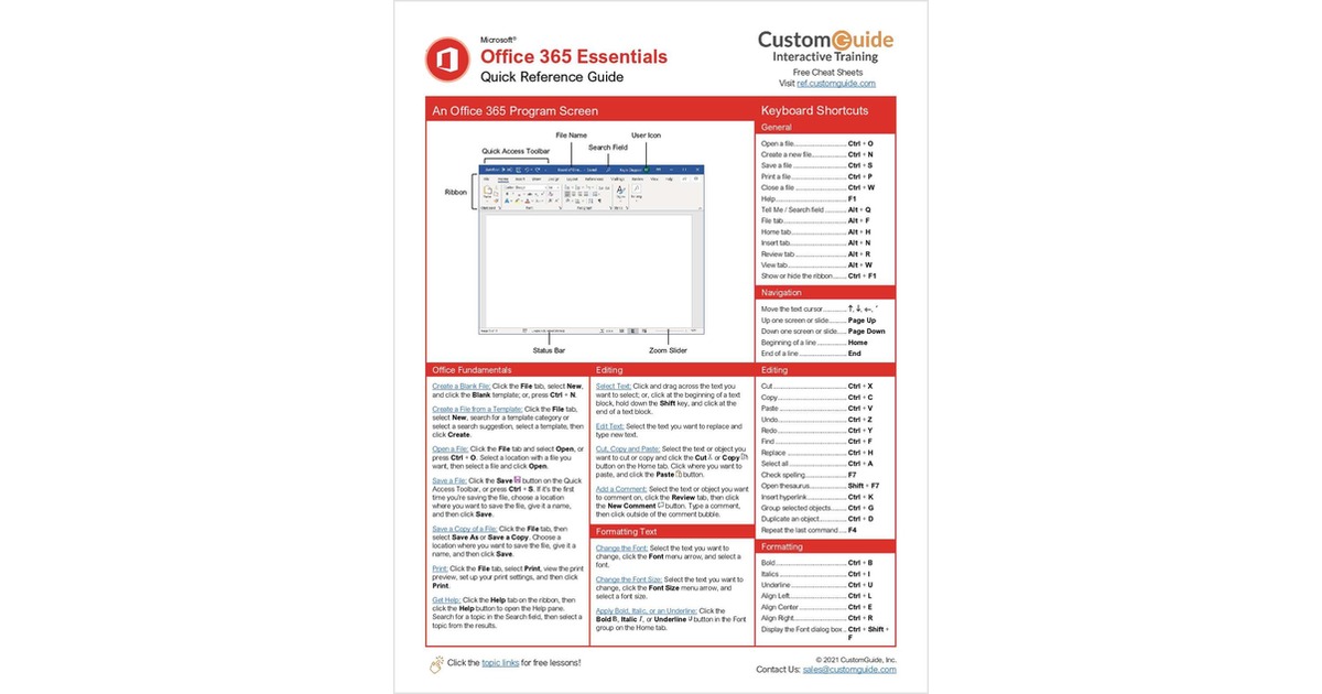 Office 365 Essentials -- Quick Reference Guide