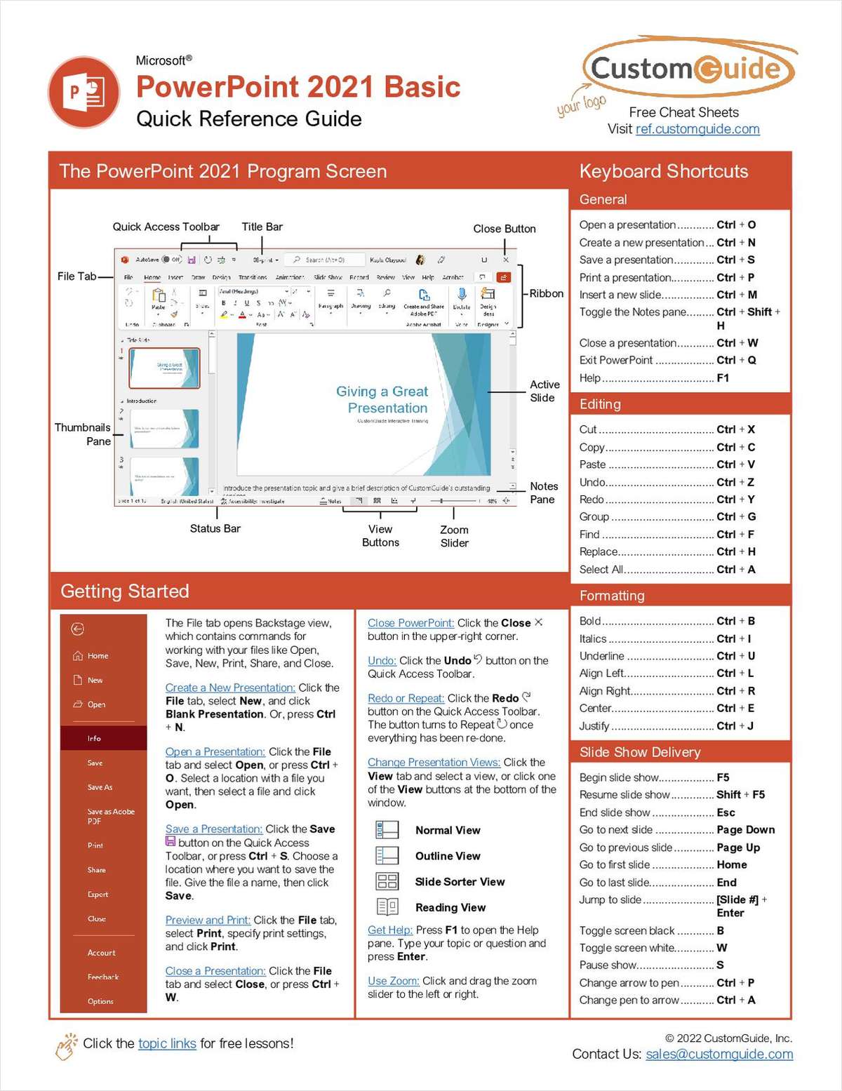Microsoft PowerPoint 2021 Basic - Quick Reference Card