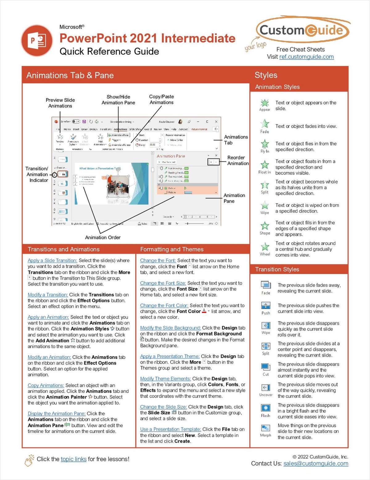 Microsoft PowerPoint 2021 Intermediate - Quick Reference Card