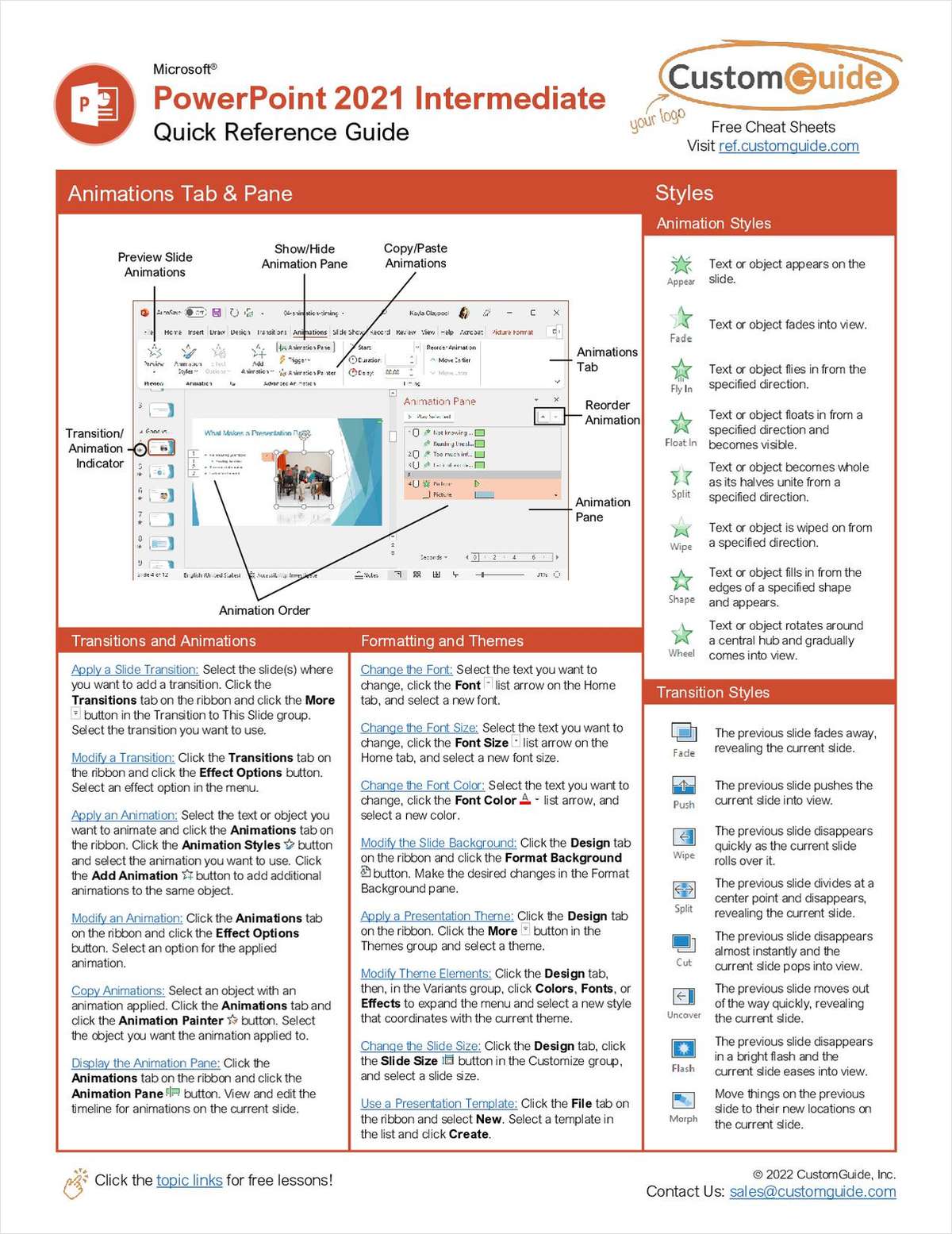 Microsoft PowerPoint 2021 Intermediate Quick Reference Card Free Guide