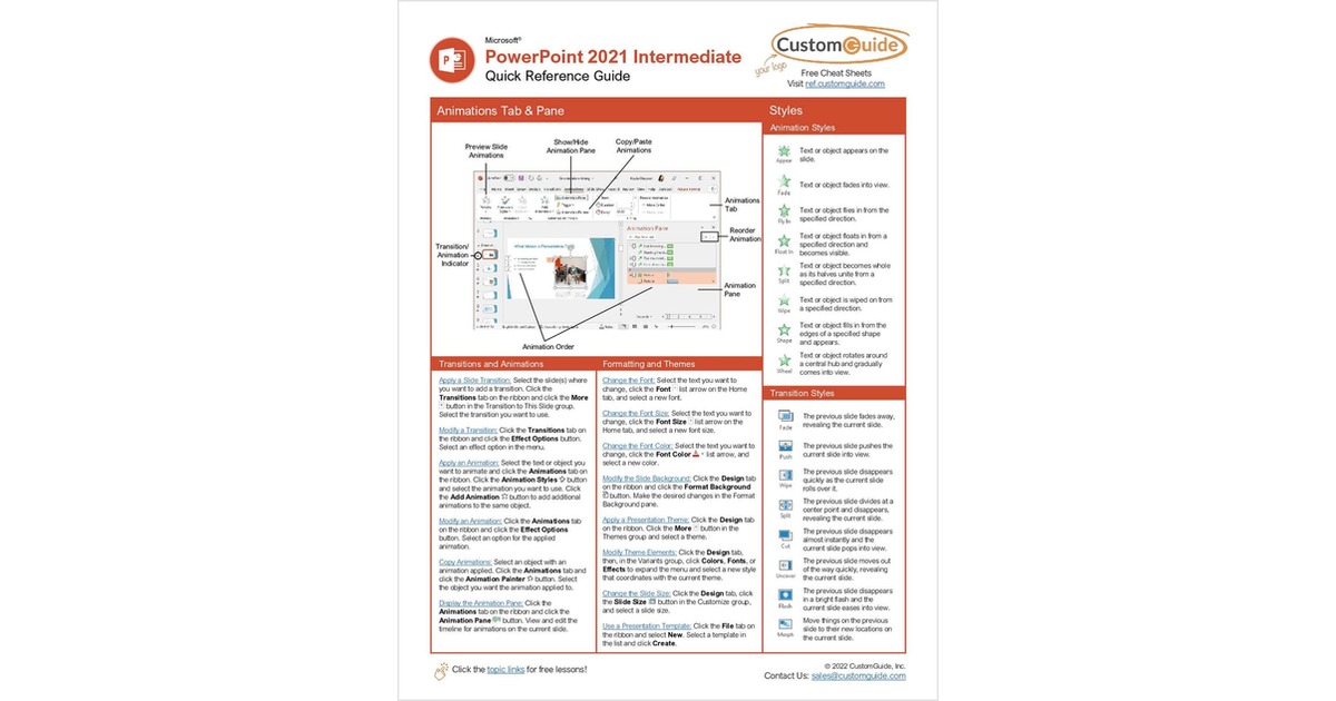 Microsoft PowerPoint 2021 Intermediate - Quick Reference Card