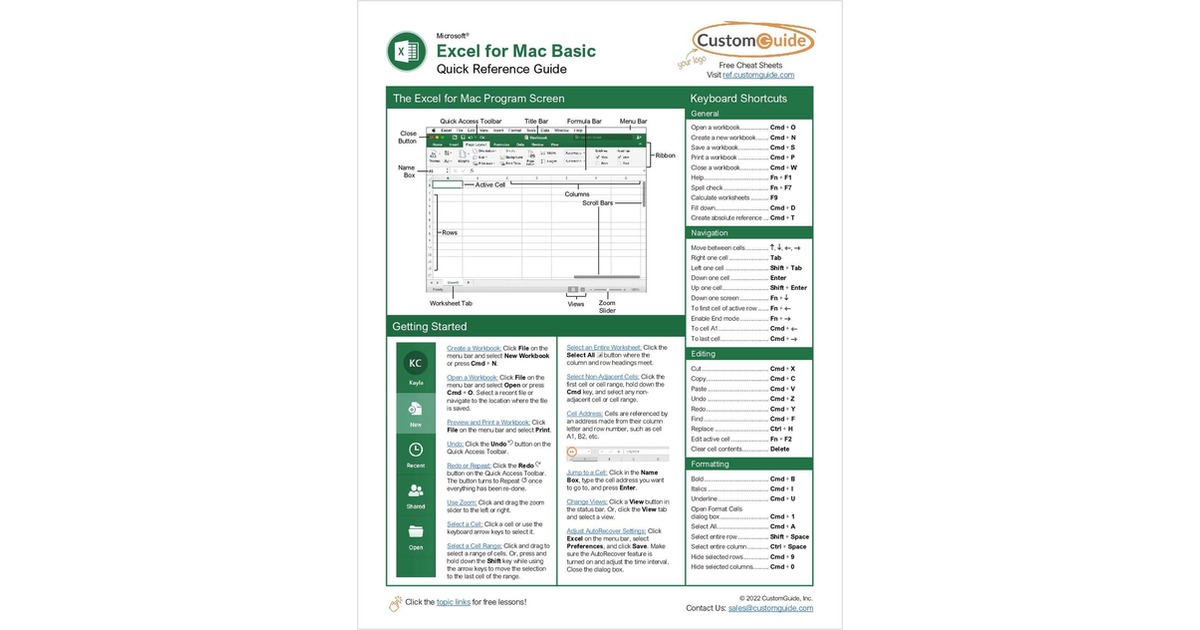 Excel for Mac Basics -- Quick Reference Guide