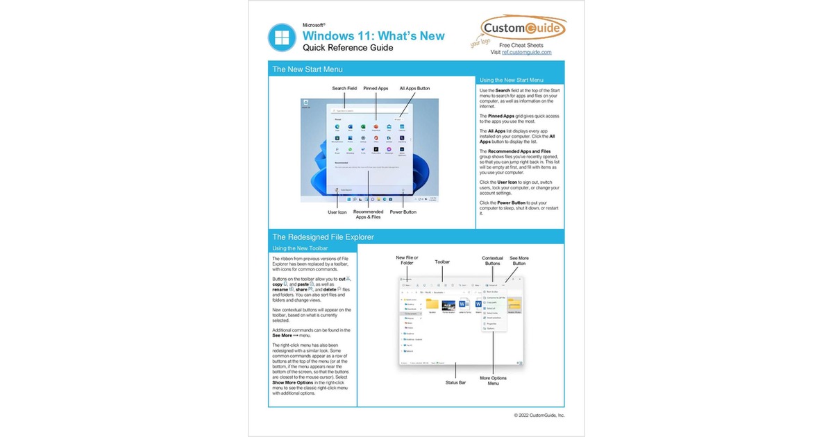 Microsoft Windows 11: What's New - Quick Reference Card, Free ...