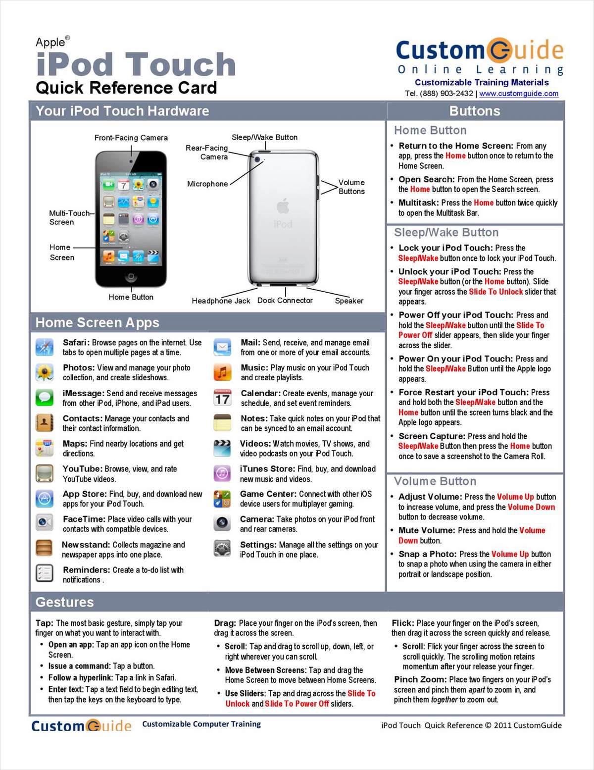Apple iPod Touch- Free Quick Reference Card