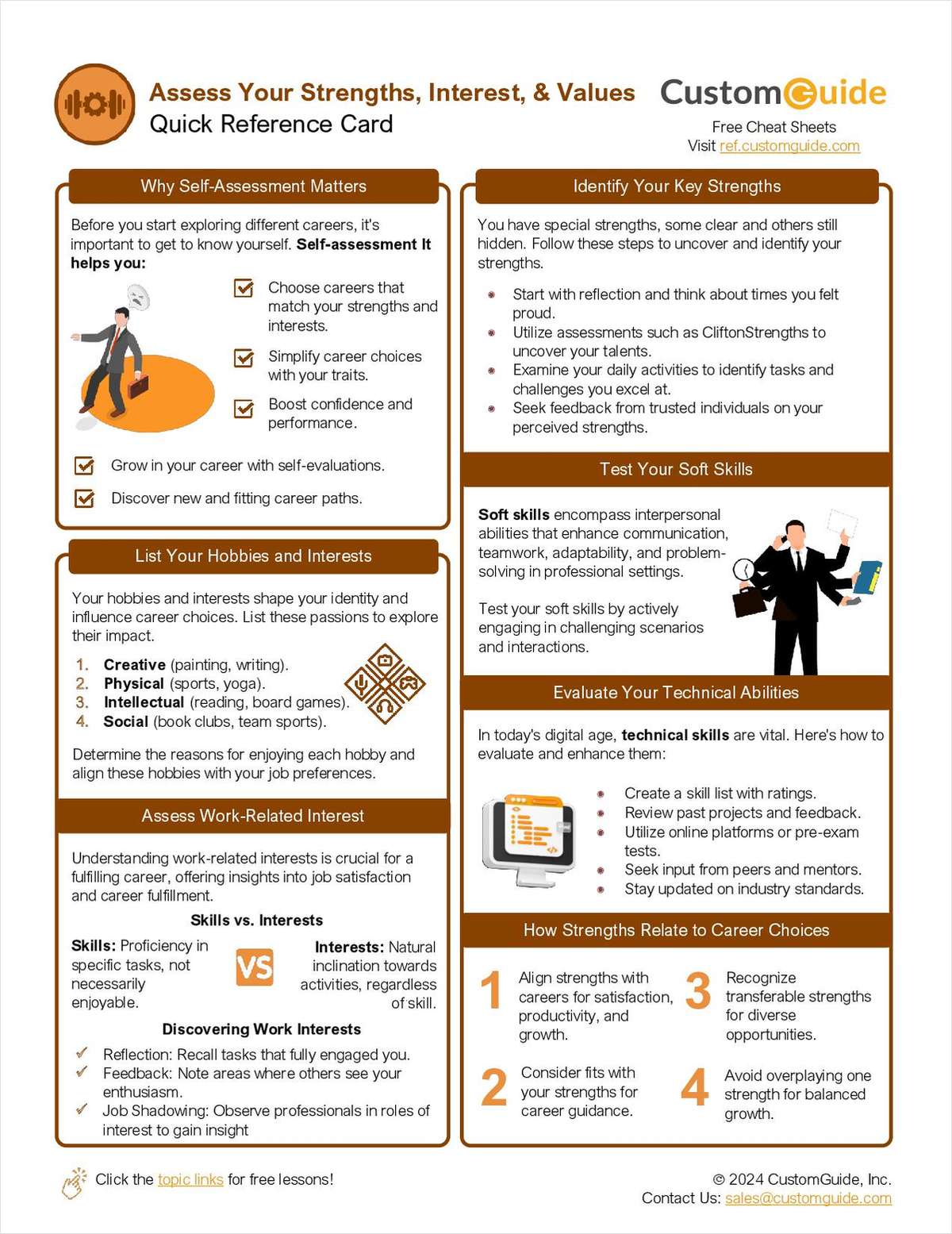 

Assess Your Strengths, Interest, & Values



This Assess Your Strengths, Interest & Values Reference provides shortcuts, tips, and tricks to succeed in your career. Learn More >
