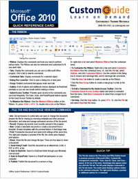 Microsoft Office 2010-- Free Quick Reference Card
