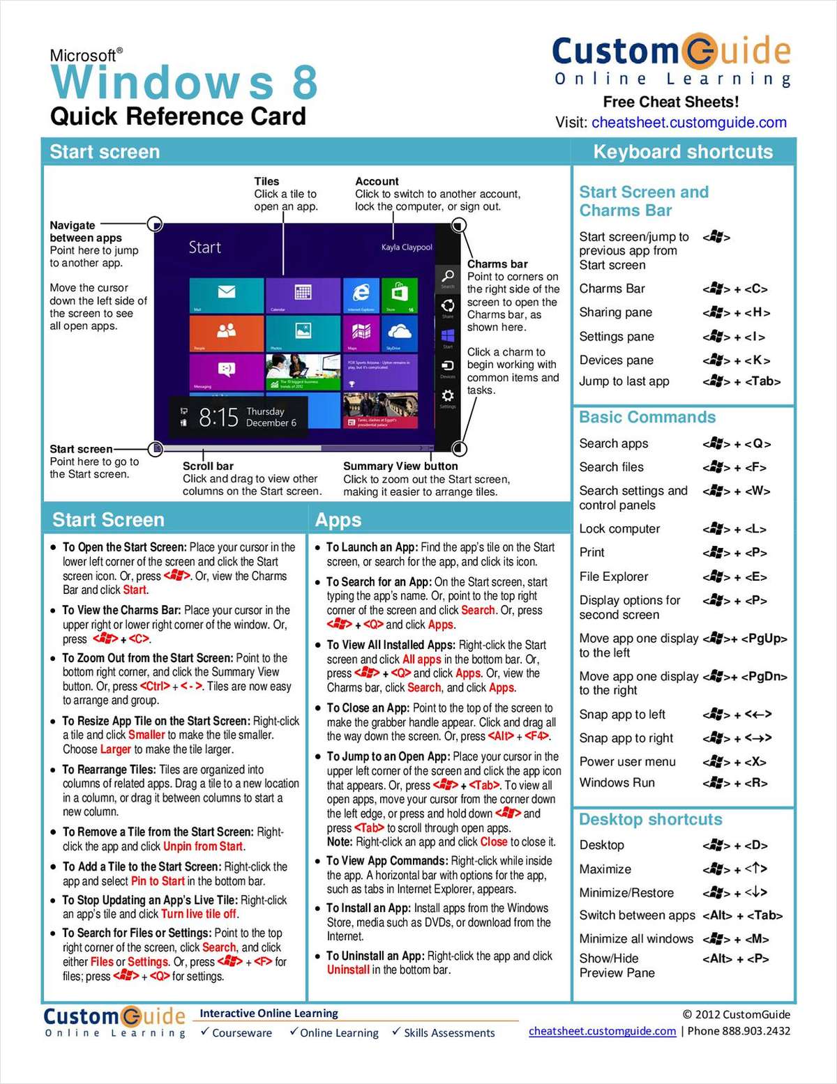 Microsoft Windows 8-- Free Reference Card
