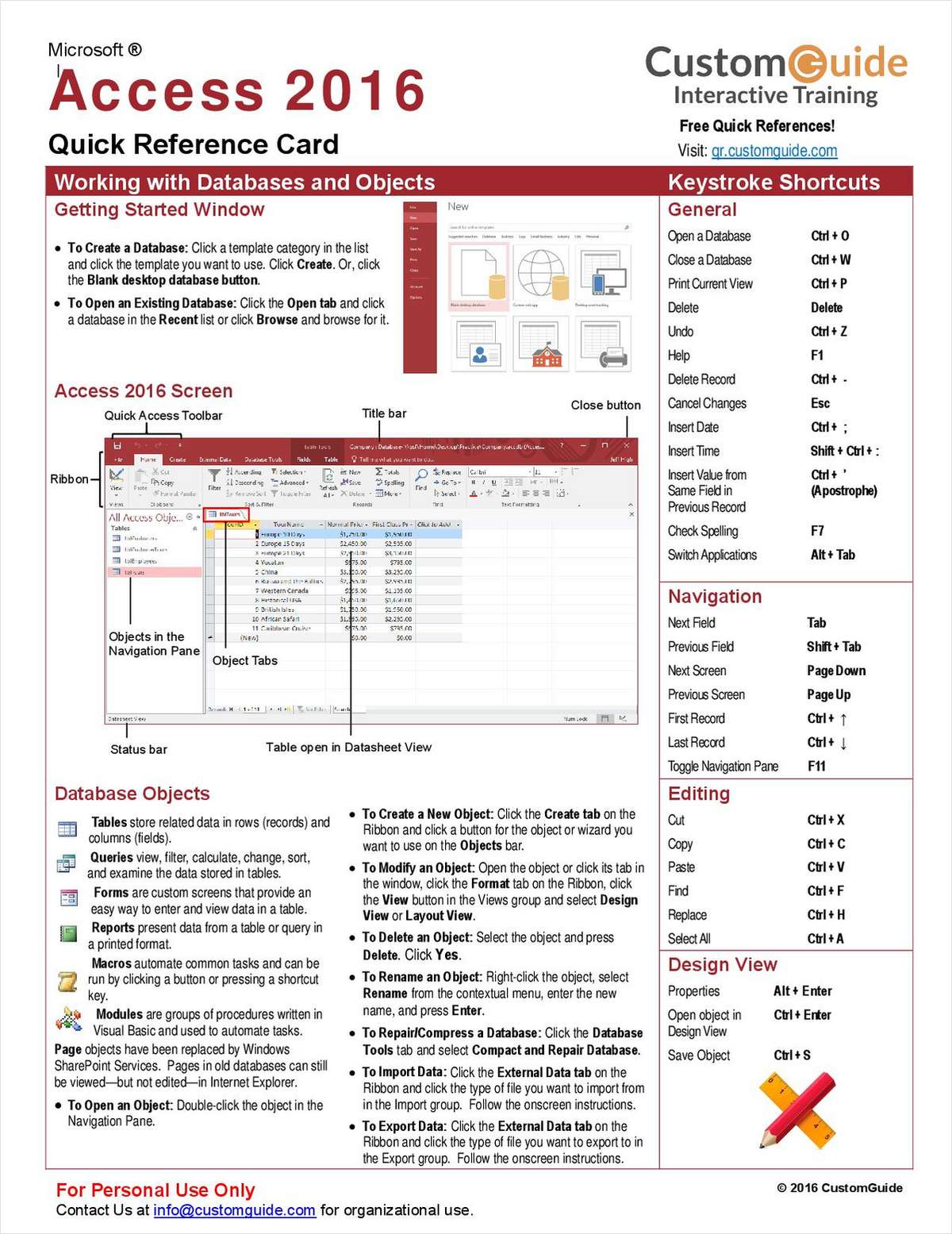 microsoft access 2016 command cheat sheet