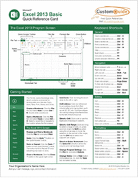 Microsoft Excel 2013 Basic -- Quick Reference Guide