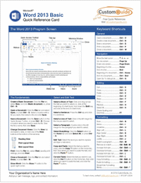 Microsoft Word 2013 Basic -- Free Reference Card