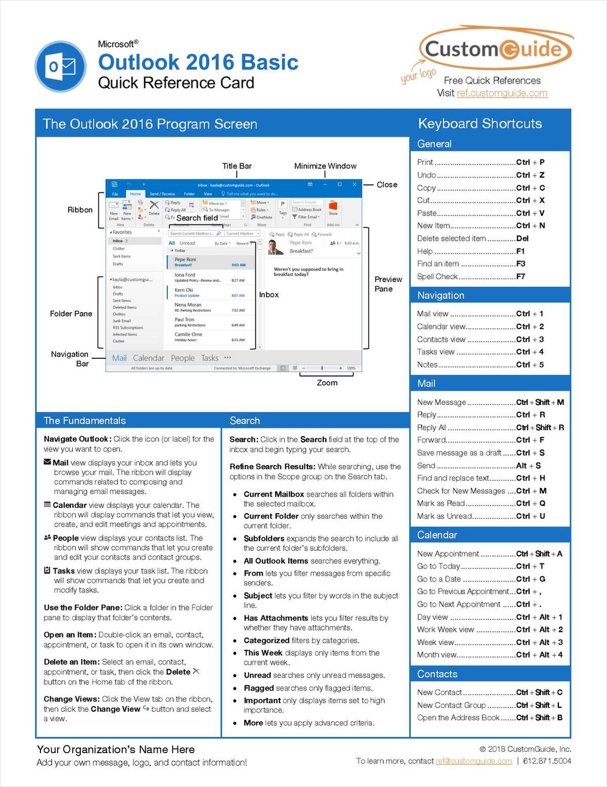 Microsoft Outlook 2016 Basic - Quick Reference Card
